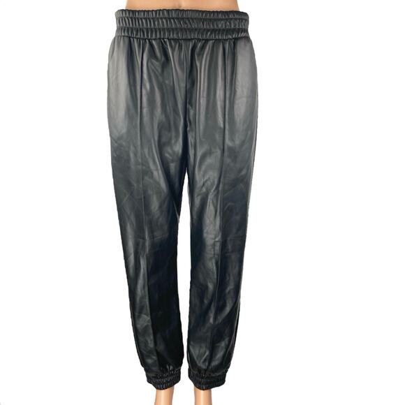 Express Women's Black Faux Vegan Leather Elastic Waist Trousers Jogger Pants S - Picture 1 of 5